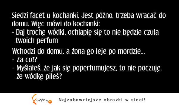 Siedzi facet u kochanki. Jest późno, trzeba wracać do domu. Więc mówi do kochanki... haha DOBRE :D