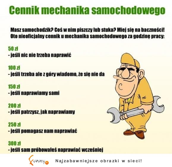 Cennik mechanika samochodowego :D