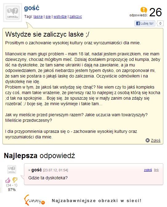 "Wstydzę się zaliczyć laskę :/" Inni nie mają takich problemów - zobacz co mu odpowiedział!