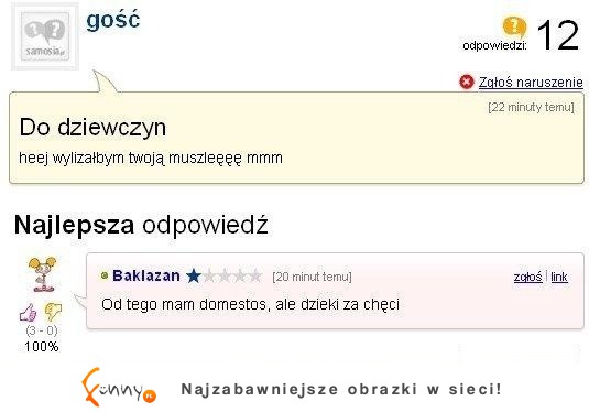 Wylizałby muszelkę... Zobacz ciętą ripostę dziewczyny, haha :)