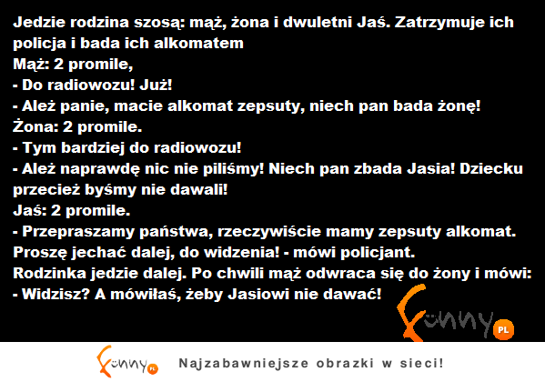 Jedzie rodzina samochodem nagle zatrzymuje ich policja i bada alkomatem! ZOBACZ jak to sie skończyło! :D