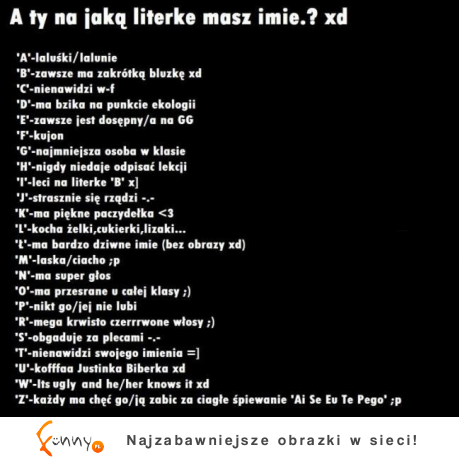 A ty na jaką literke masz imię? :D