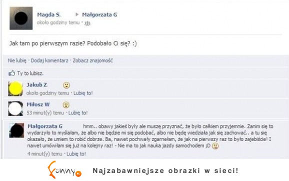 Wrażenia po pierwszym razie i to publicznie na facebooku! Zobacz co napisała...