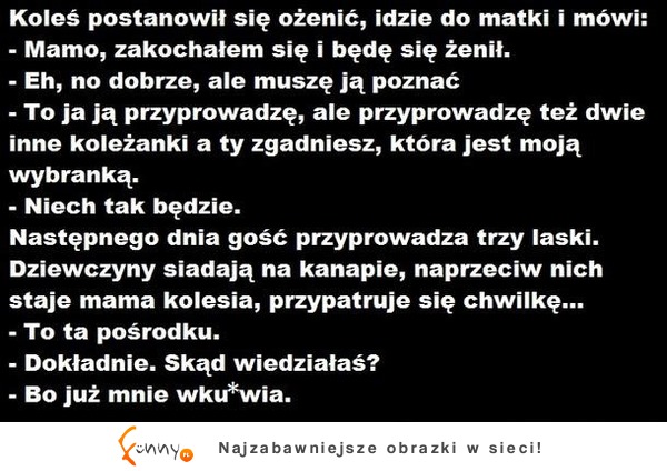 Facet postanowił się ożenić. Przedstawia trzy kandydatki swojej matce i mówi... ;D