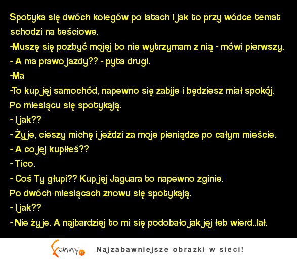 Spotyka się dwóch kolegów po latach i jak to przy wódce temat schodzi na teściowe. :D