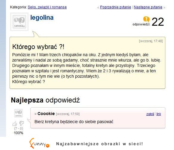 Dziewczyna ma 3 facetów i nie wie którego wybrać! Dostała odpowiedź na forum i...