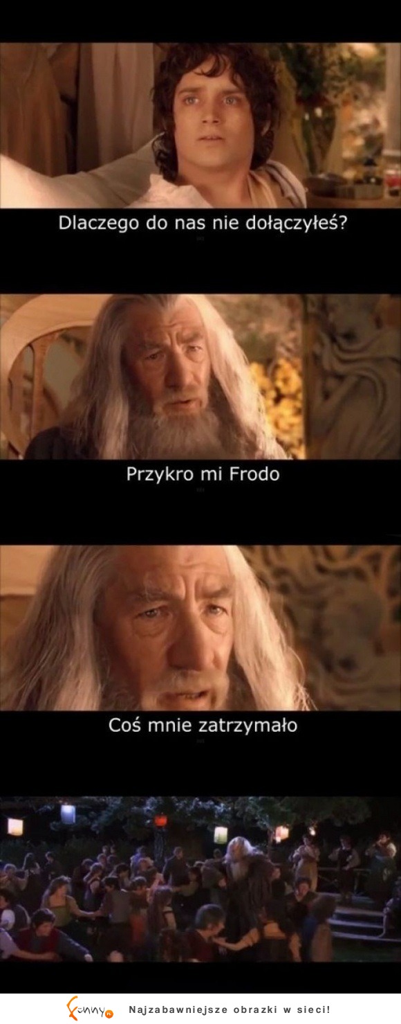 Gandalf miał chyba lepsze zajęcia niż bujanie się z niziołkami XD poniosło go !