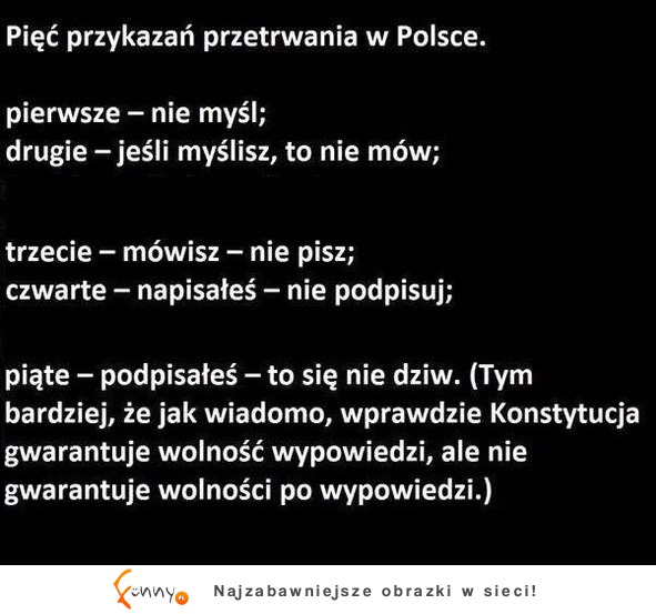 Pięć przykazań przetrwania w Polsce, PIĄTE boli najbardziej!