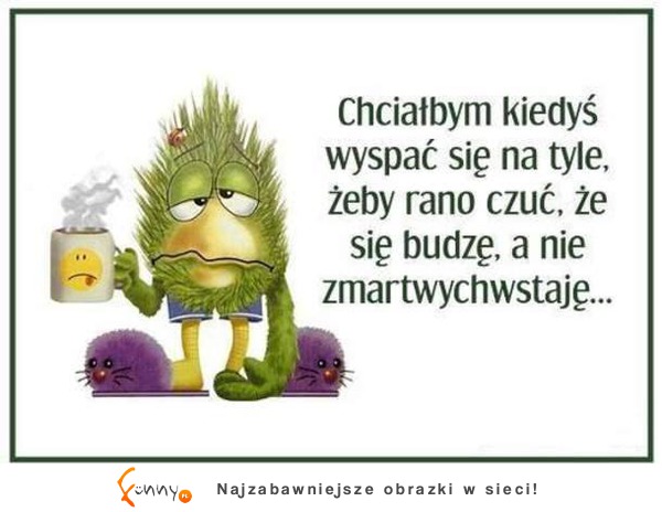 Chciałbym kiedyś wyspać się na tyle żeby rano czuć że sie budzę  a nie zmartwychwstaję...