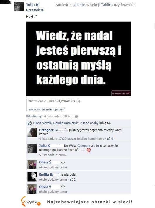 On z nią zerwał, ale ona nadal wstawia mu na facebooku takie rzeczy jak...