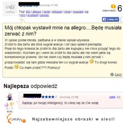 Chłopak wystawił ją na allegro! ZOBACZ co jej doradzili na forum! :D