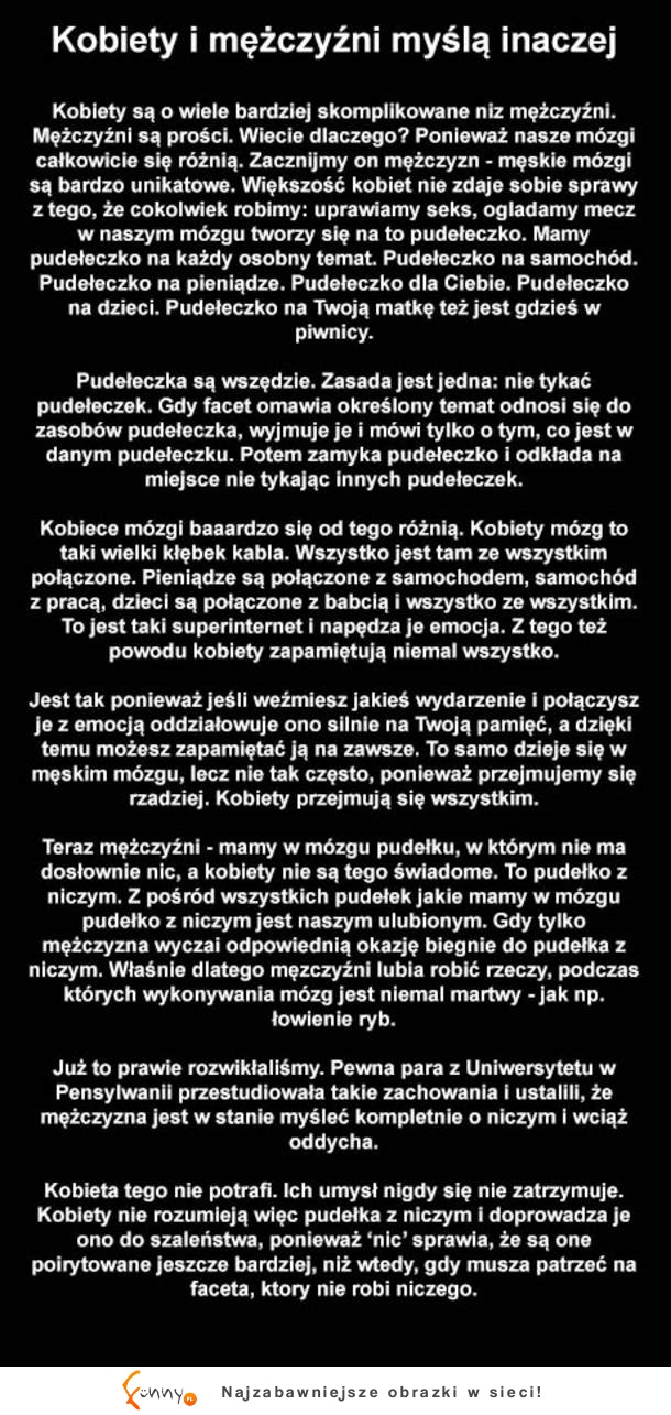 Kobiety a mężczyźni... Podstawowa różnica w myśleniu!