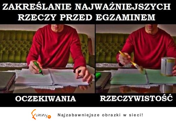 Zakreślanie najważniejszych rzeczy przed egzaminem