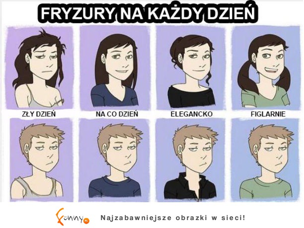 Fryzury na każdy dzień! Kobieta vs Męzczyzna :D