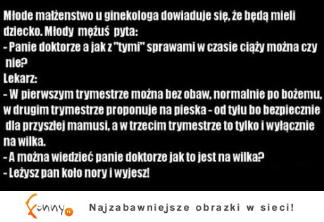 Młode małżenstwo u ginekologo dowiaduje się, że będą mieli dziecko.