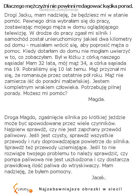 Dlaczego mężczyźni nie powinni redagować kącika porad? :D