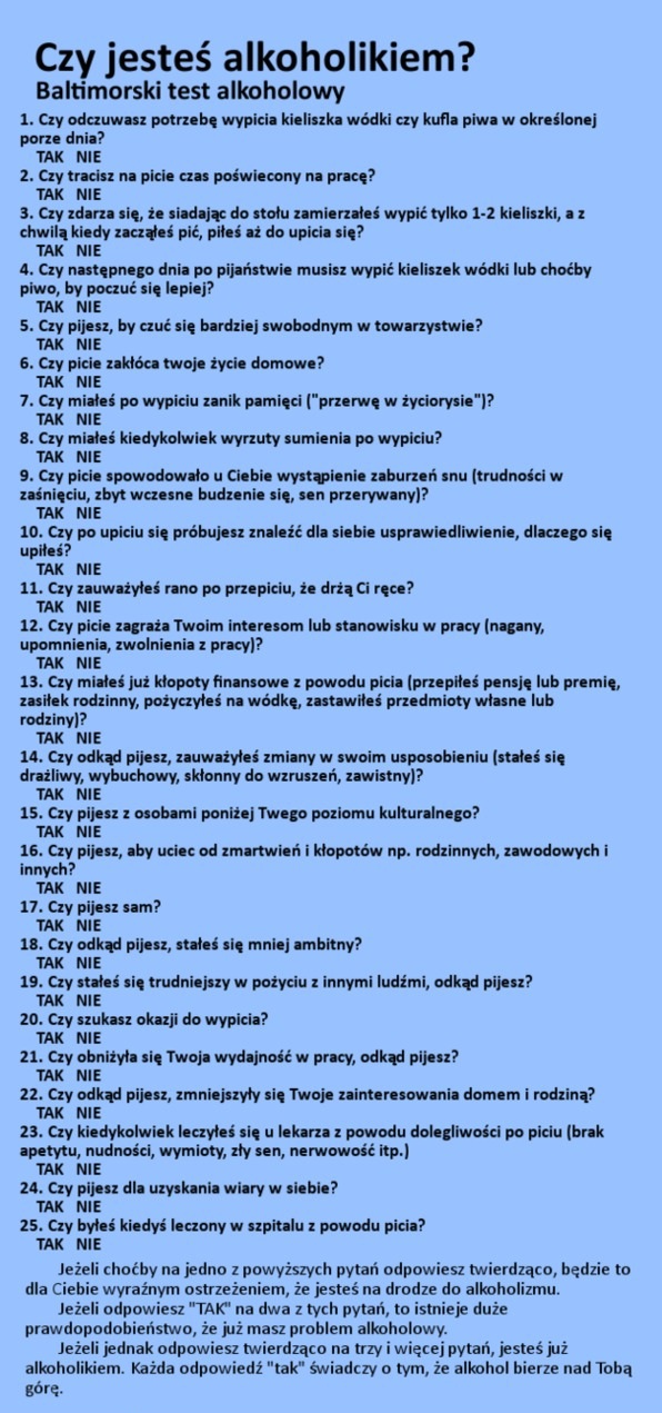 Czy jesteś alkoholikiem Zrób sobie test i podziel się wynikiem ze znajomymi :)