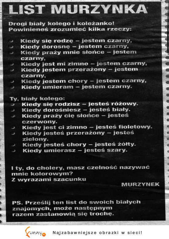 List MURZYNKA. Jak myślicie ma racje? :)