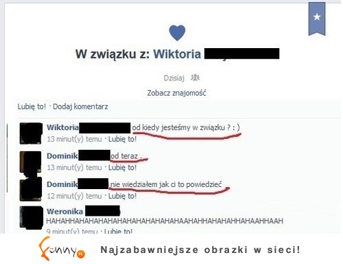 Nie warto spieszyć się ze zmianą związku na fb... Zobacz co mu odpisała :D