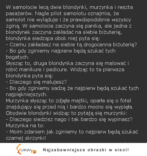 W samolocie lecą dwie blondynki, murzynka i reszta pasażerów ;)