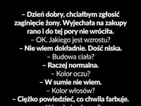 Mąz zgłasza zaginięcie żony i nie potrafi nic o niej powiedzieć. A później mówi o... SZOK!