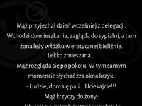 Klasyczna sytuacja, kiedy mąż wraca z delegacji! Kochanek chowa się w szafie i ... zakończenie rozwala!