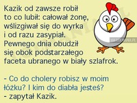 Kazikowi bardzo się spodobało bycie kurą. Szkoda tylko, ze... MASKARA!