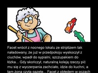 Facet wrócił z lokalu ze striptizem... Tak naładowany, że już w przedpokoju wyskoczył... MOCNE!