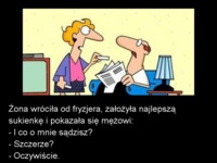 Żona wróciła od fryzjera, założyła najlepszą sukienkę i pokazałą się mężowi :D