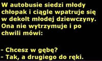 W autobusie siedzi młody chłopak i ciągle wpatruj się w dekolt młodej dziewczyny! Zobacz jej reakcję! :D