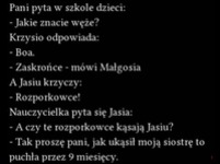 Pani pyta w szkole dzieci: Jakie znacie węże? :D