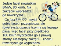 Faceta w BMW wyprzedza rowerzysta. Mega sie wkurzył i... HAHA DOBRE!