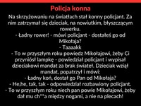 Dzieciak na rowerku vs policjant na koniu :D