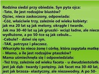 Rodzina siedzi przy obiedzie... Syn pyta ojca! Ile jest rodzajów biustów? :D