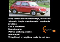 Jadą samochodem informatyk,mechanik i chemik nagle staje im auto! INFORMATYK rozwiąże każdy problem :P