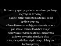 Mężczyzna spóźniony goni autobus :D