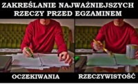 Zakreślanie najważniejszych rzeczy przed egzaminem