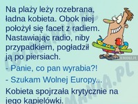 Facet leży na plaży koło mlodej kobiety i mówi, że szuka.... HAHA!